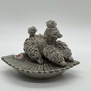 Vintage Spaghetti Poodle Ceramic Ashtray in Light Gray